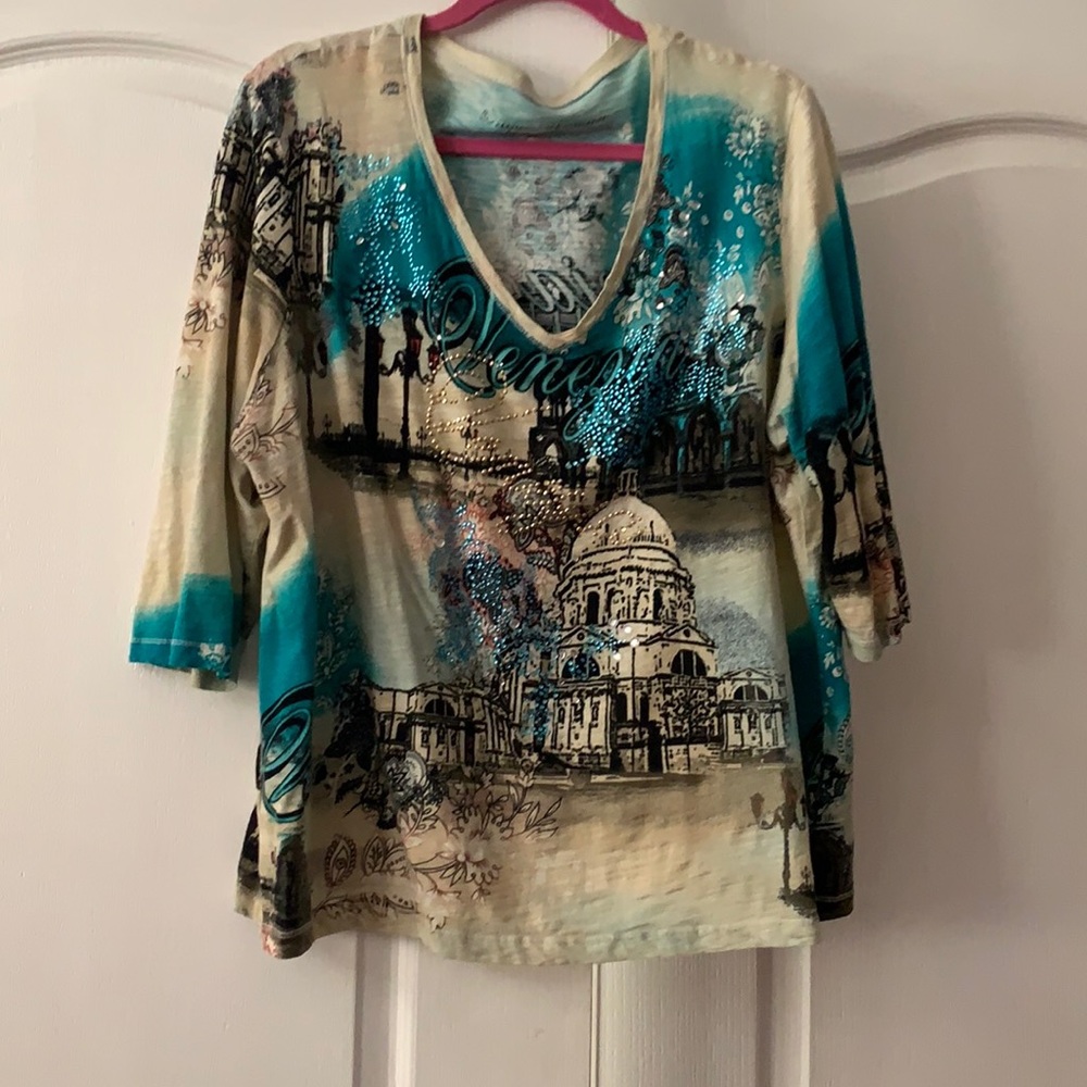 Ladies Blouse 2X Jeweled Venice design Rhinestone